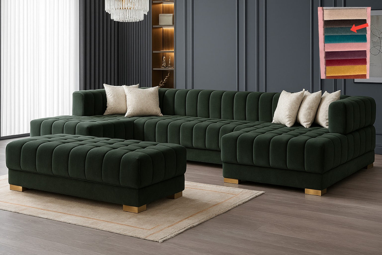 Ariana– U Soffa - Bäddsoffa genom tillägg av puff/pall