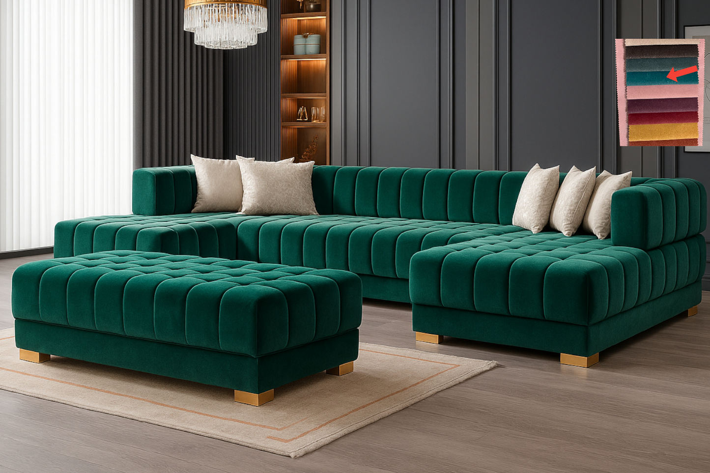 Ariana– U Soffa - Bäddsoffa genom tillägg av puff/pall