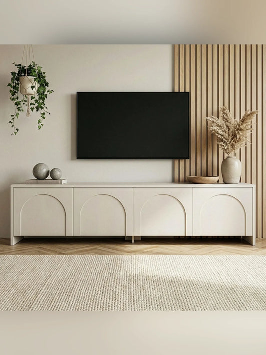 Aurelia 180x32x45 cm - Atlas, Krämfärgad, Vit Tv-Bänk