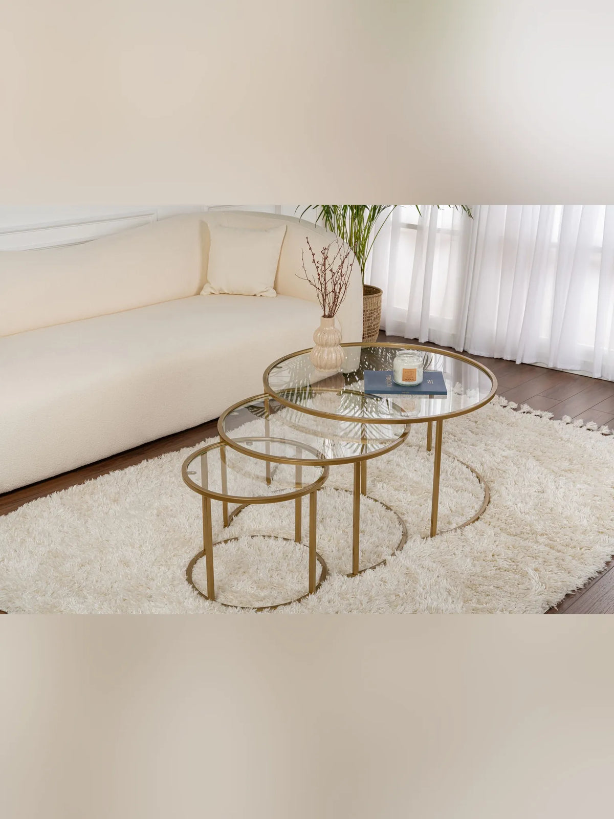 Aurum Soffbord set - 80/60/42 cm - Guldfärg/Transparent