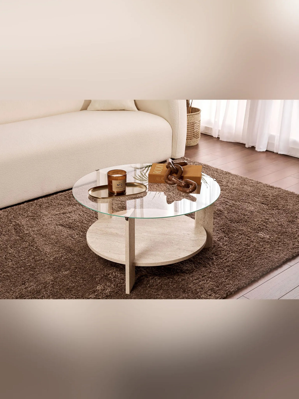 Clara Soffbord 75 cm - Travertine, Transparent