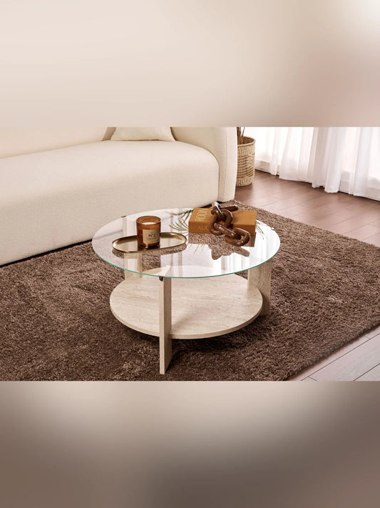 Clara Soffbord 75 cm - Travertine, Transparent