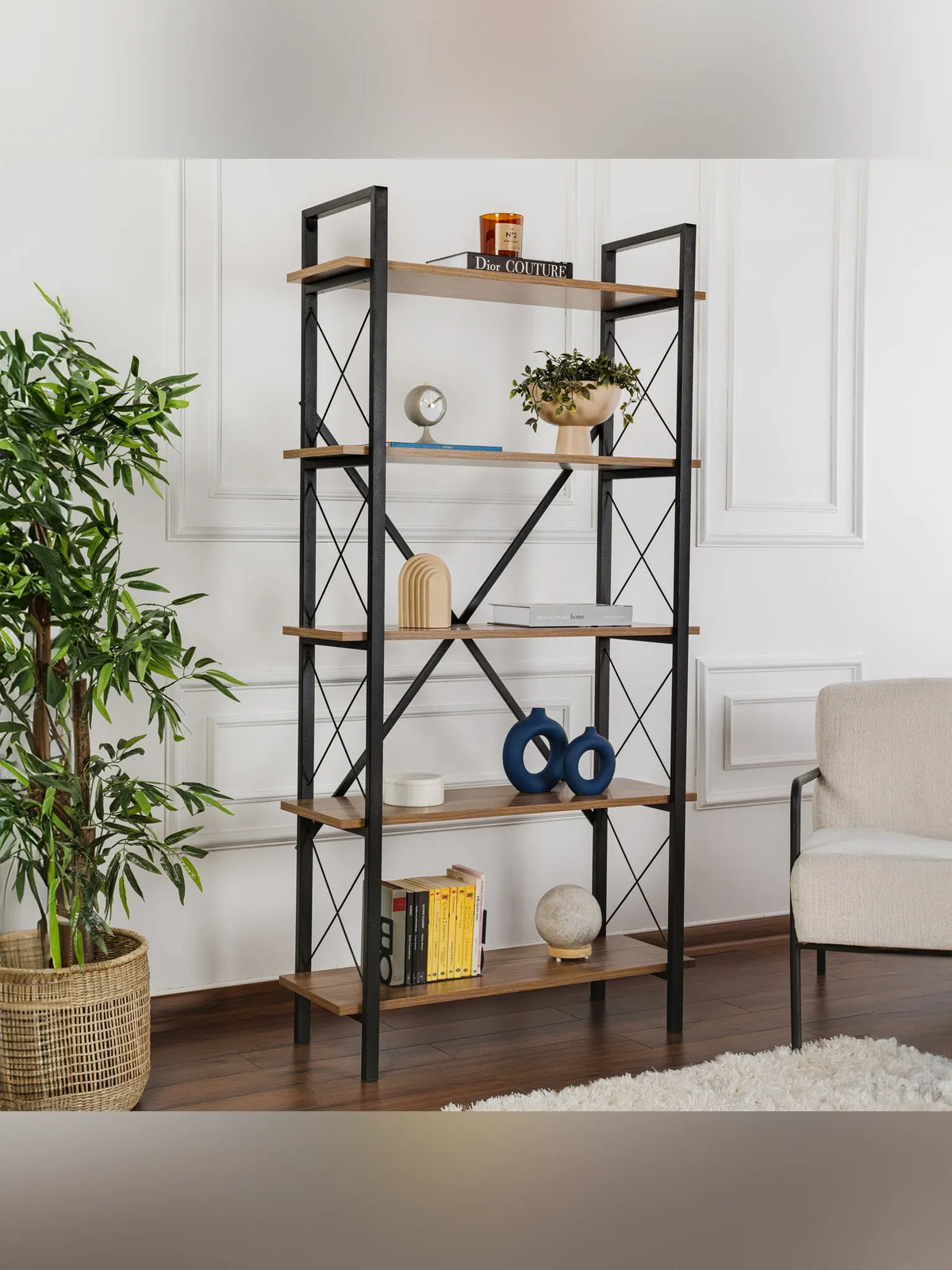 Elysian Hylla- Höjd 180 cm- 90x34 cm- Venezia Walnut, Black