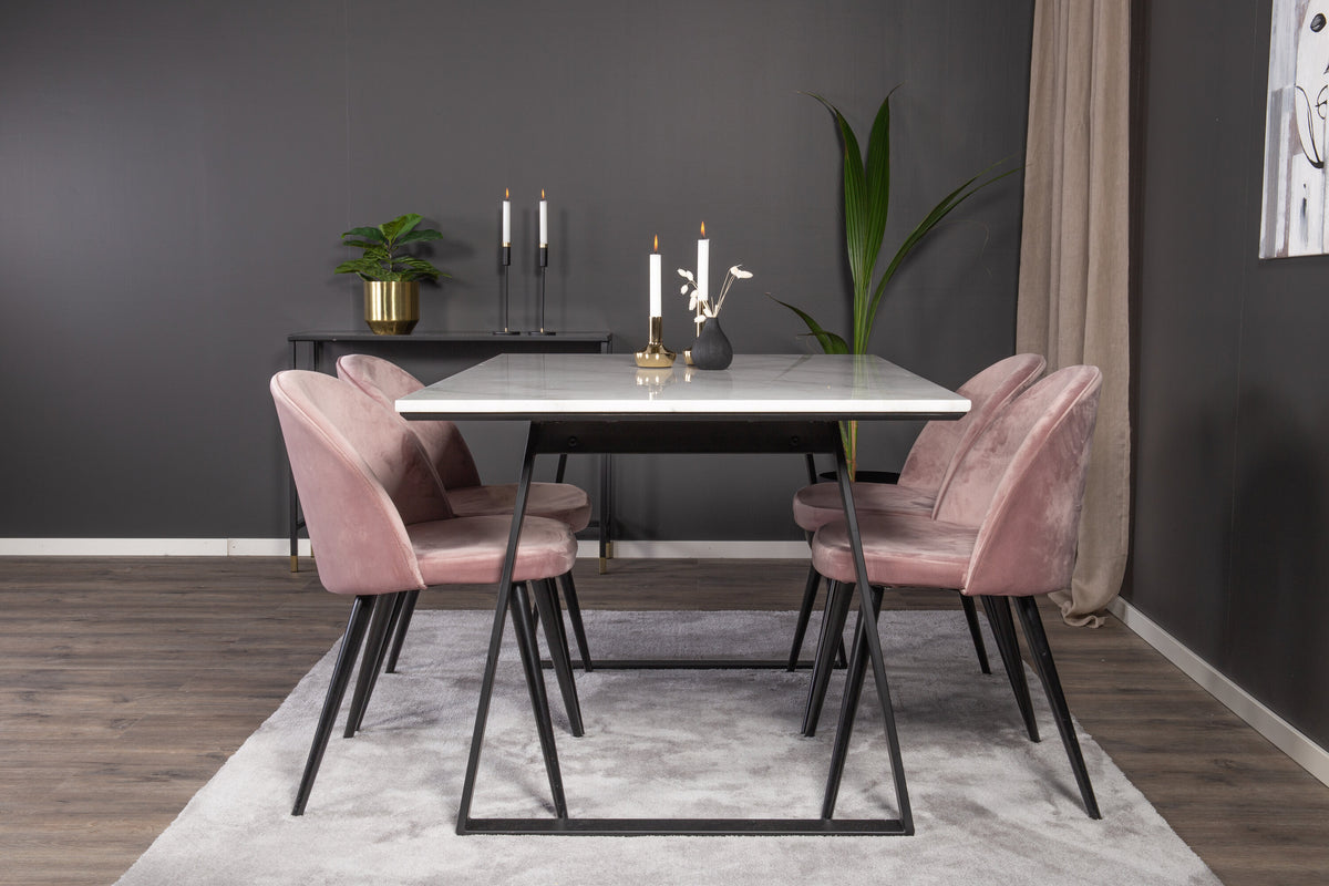 Estelle Matbord med Velvet Stolarna – Bord: 74,5x140x90 Stol: 57x76,5x50
