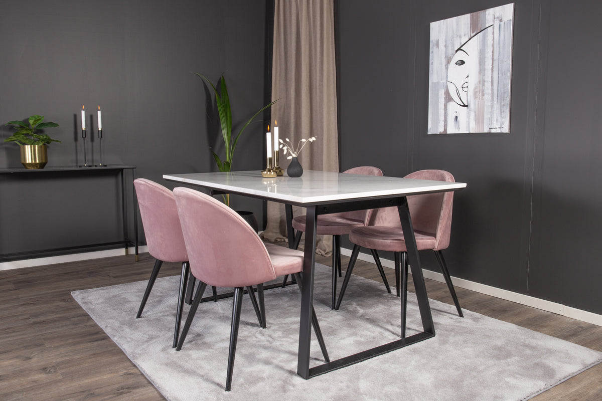 Estelle Matbord med Velvet Stolarna – Bord: 74,5x140x90 Stol: 57x76,5x50