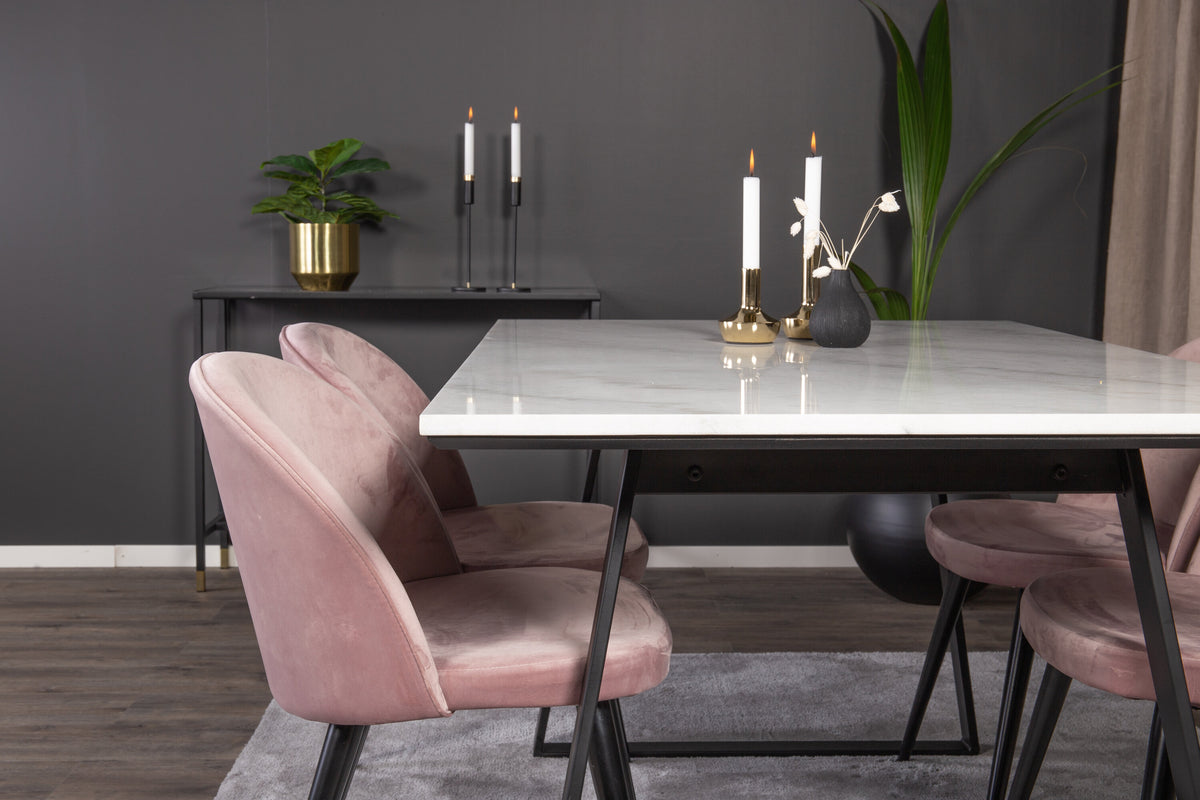 Estelle Matbord med Velvet Stolarna – Bord: 74,5x140x90 Stol: 57x76,5x50