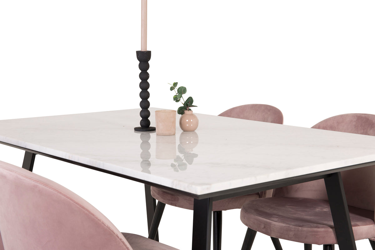 Estelle Matbord med Velvet Stolarna – Bord: 74,5x140x90 Stol: 57x76,5x50