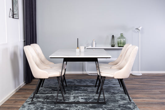 Estelle Matbord med Velvet Deluxe Stolarna – Bord: 74,5x140x90 Stol: 66x88,5x50