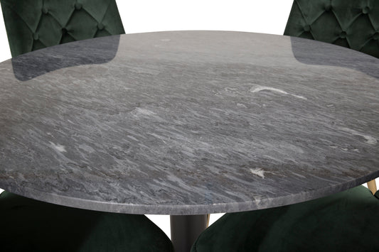 Estelle Matbord med Velvet Deluxe Stolarna – Bord: ⌀106 Stol: 66x88,5x50
