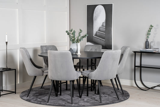 Copenhagen Matbord med Velvet Deluxe Stolarna – Bord: ⌀140 Stol: 66x88,5x50