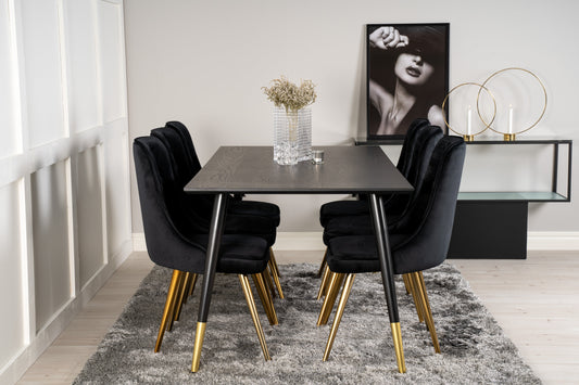 Dipp Matbord med Velvet Deluxe Stolarna – Bord: 75x180x90 Stol: 66x88,5x50