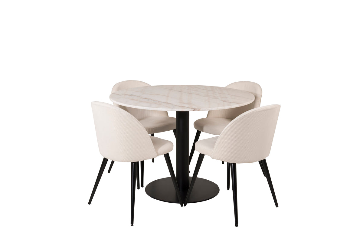 Estelle Matbord med Velvet Stolarna – Bord: ⌀106 Stol: 57x76,5x50