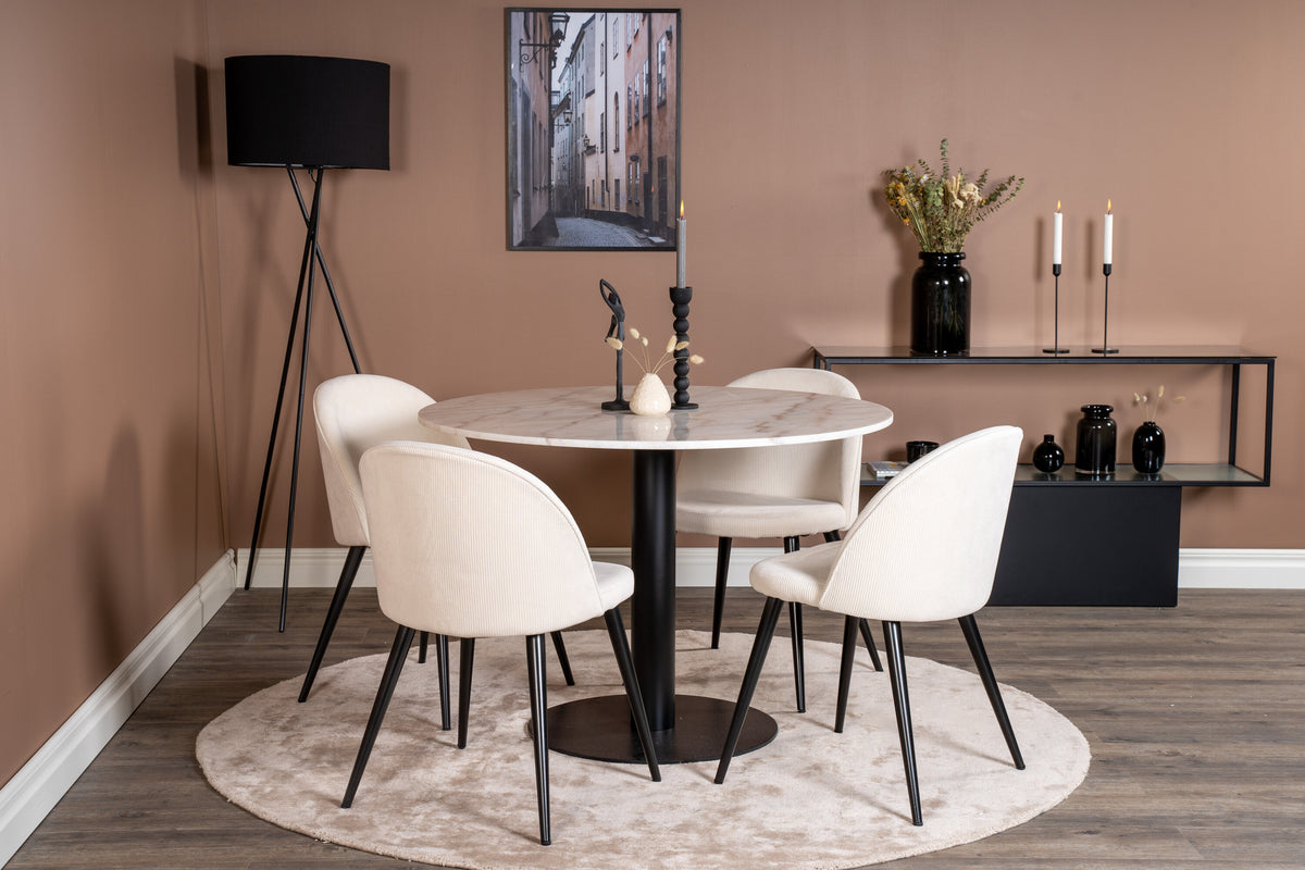 Estelle Matbord med Velvet Stolarna – Bord: ⌀106 Stol: 57x76,5x50