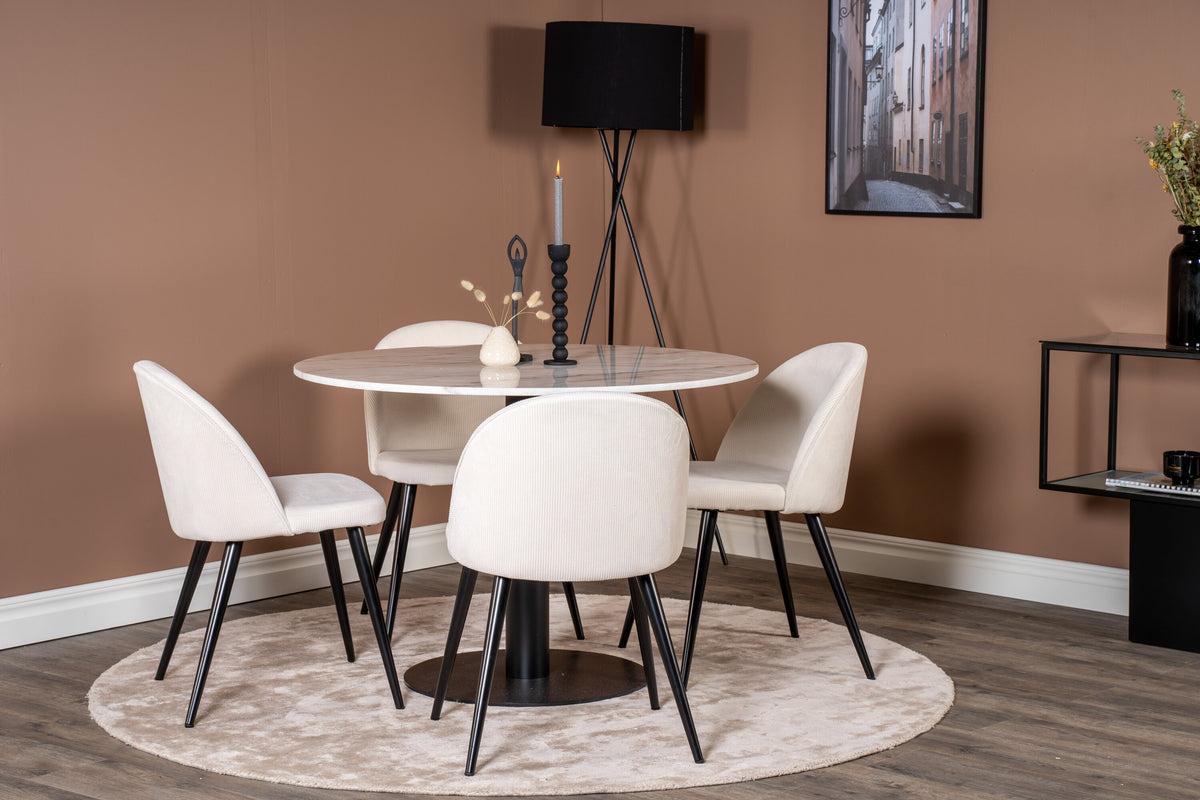Estelle Matbord med Velvet Stolarna – Bord: ⌀106 Stol: 57x76,5x50