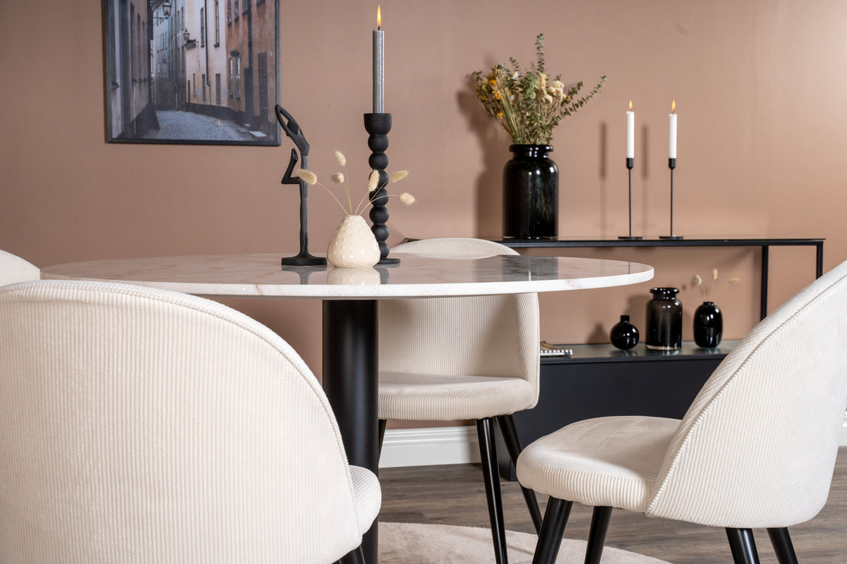 Estelle Matbord med Velvet Stolarna – Bord: ⌀106 Stol: 57x76,5x50