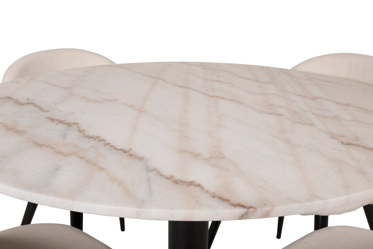 Estelle Matbord med Velvet Stolarna – Bord: ⌀106 Stol: 57x76,5x50