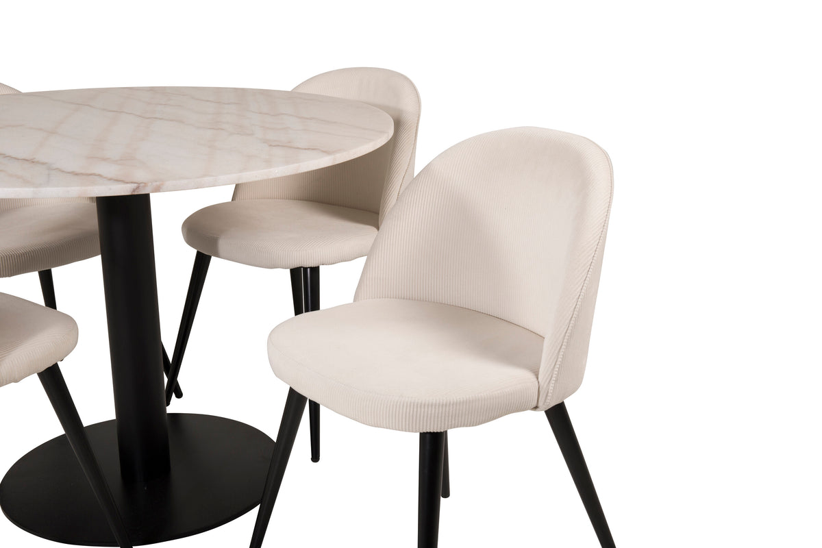 Estelle Matbord med Velvet Stolarna – Bord: ⌀106 Stol: 57x76,5x50