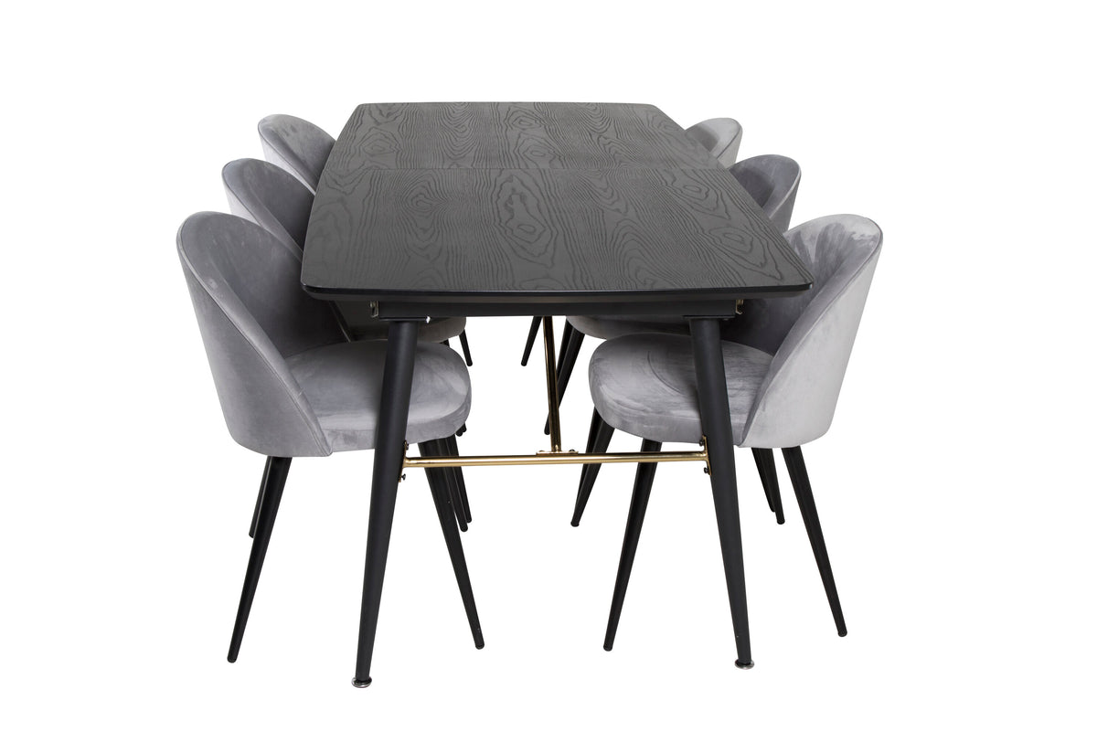 Gold Matbord med Velvet Stolarna – Bord: 76x180x85 Stol: 57x76,5x50