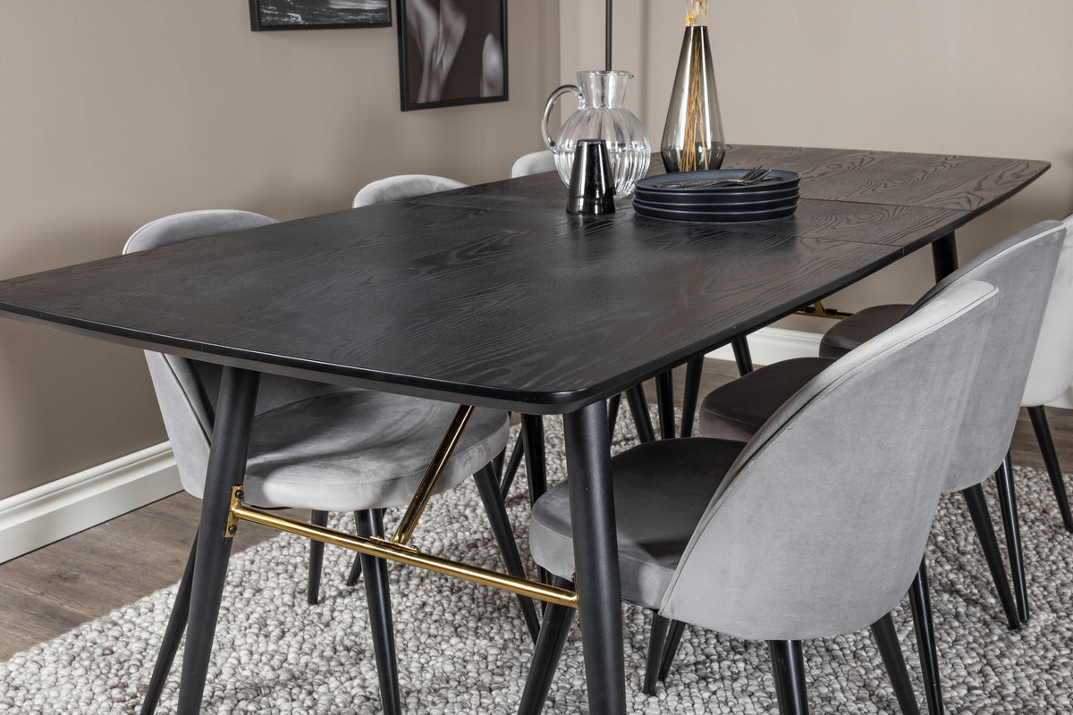 Gold Matbord med Velvet Stolarna – Bord: 76x180x85 Stol: 57x76,5x50