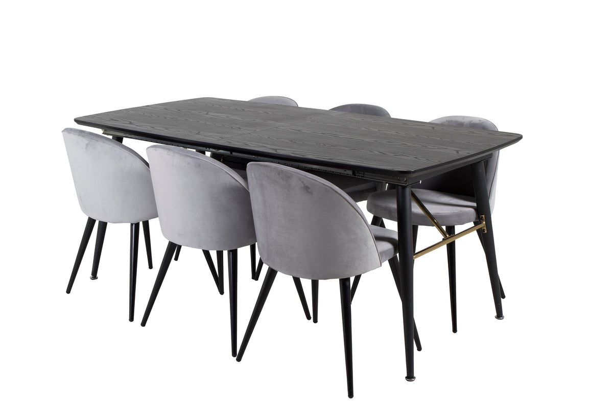 Gold Matbord med Velvet Stolarna – Bord: 76x180x85 Stol: 57x76,5x50