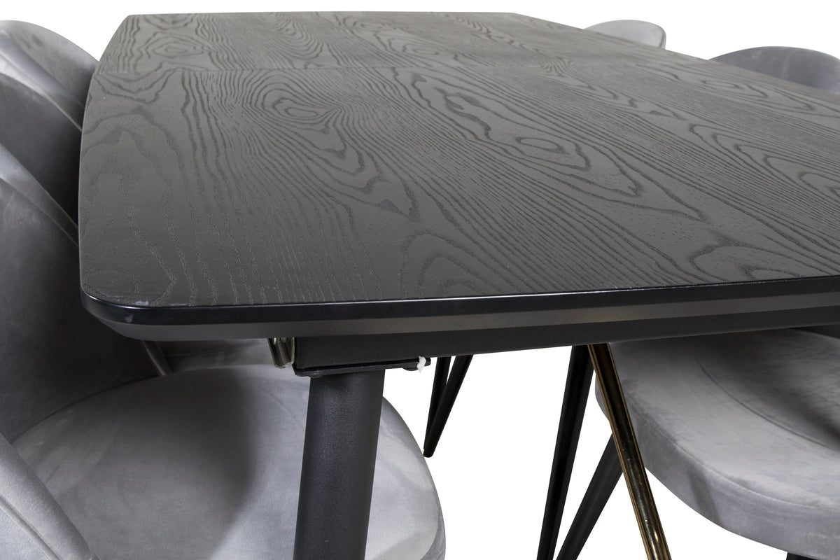 Gold Matbord med Velvet Stolarna – Bord: 76x180x85 Stol: 57x76,5x50
