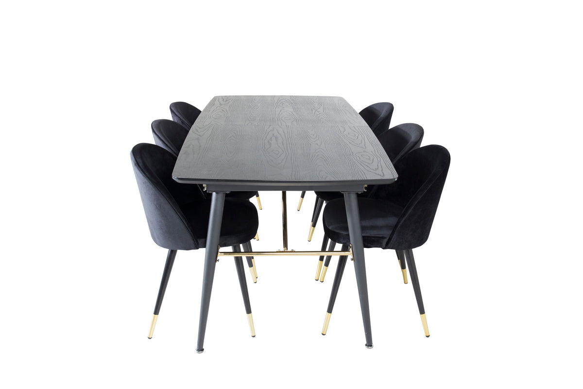 Gold Matbord med Velvet Stolarna – Bord: 76x180x85 Stol: 57x76,5x50