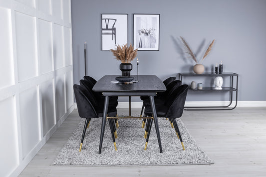 Gold Matbord med Velvet Stolarna – Bord: 76x180x85 Stol: 57x76,5x50