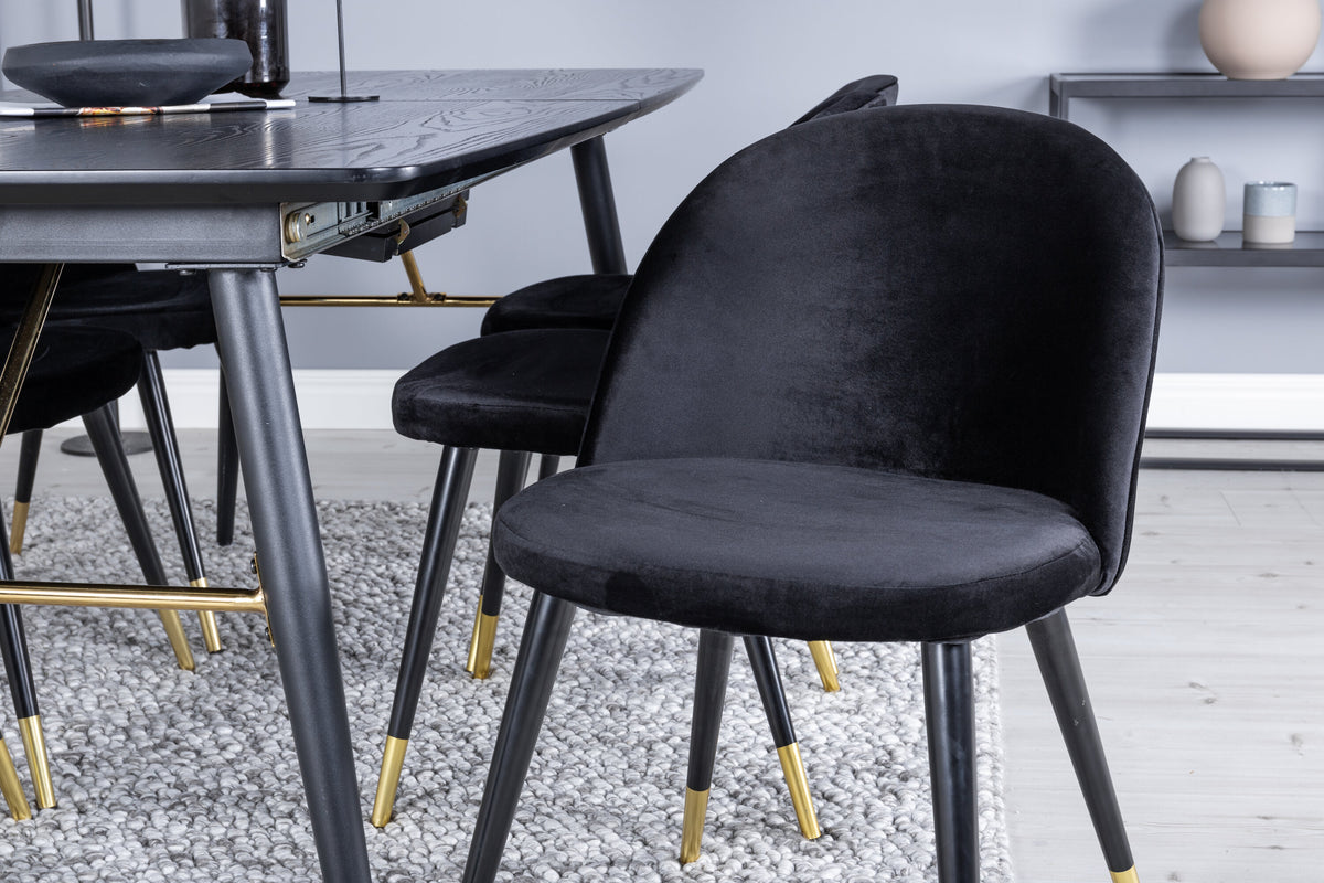 Gold Matbord med Velvet Stolarna – Bord: 76x180x85 Stol: 57x76,5x50