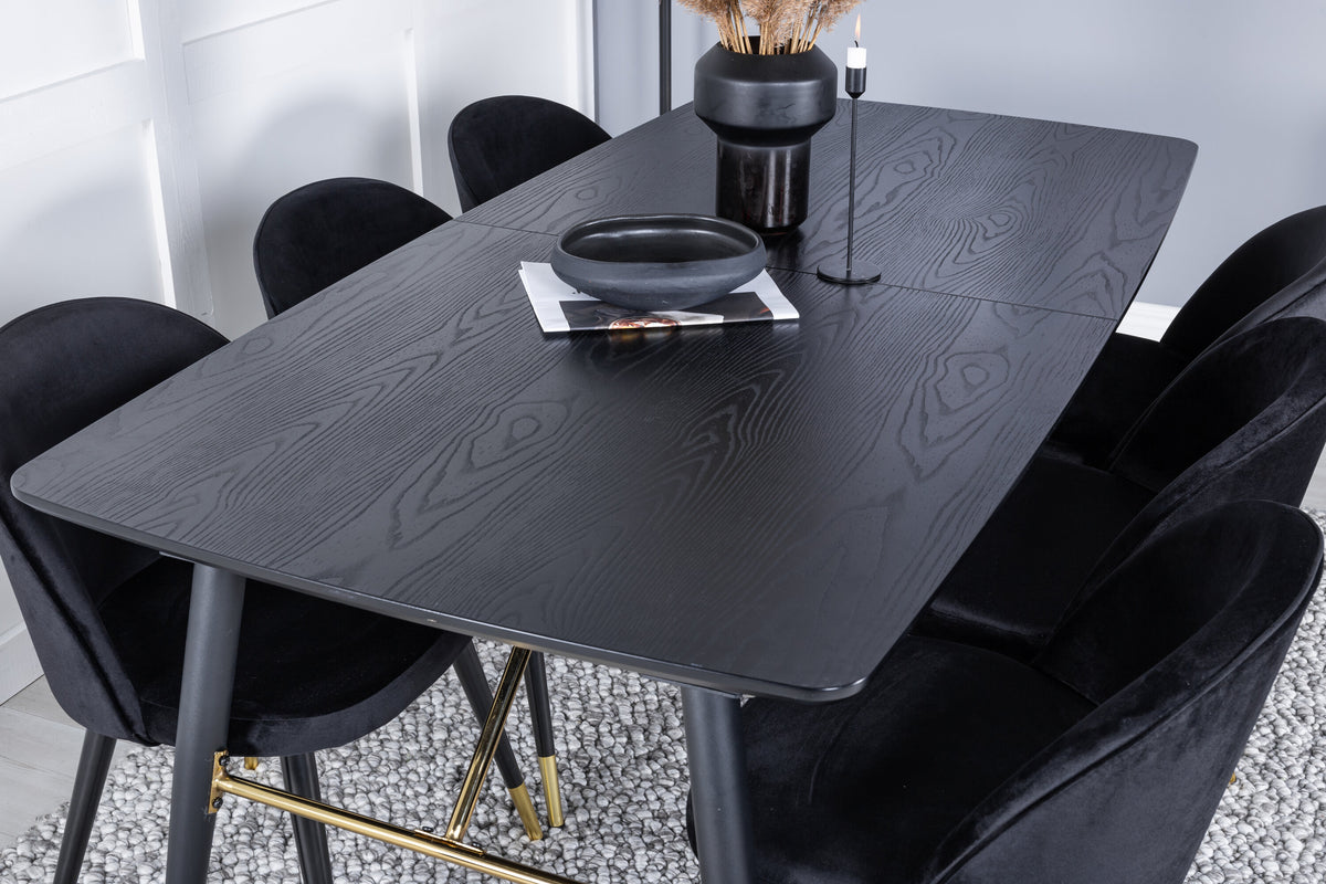 Gold Matbord med Velvet Stolarna – Bord: 76x180x85 Stol: 57x76,5x50