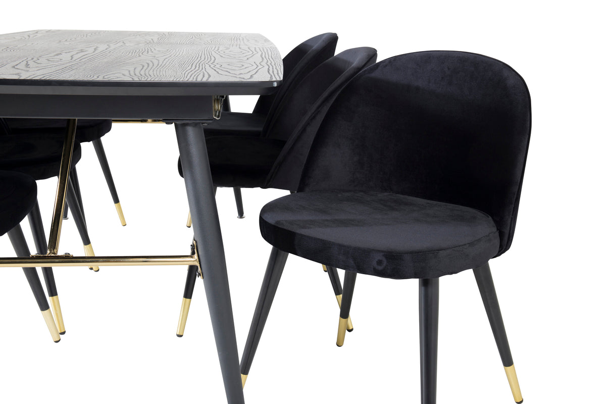 Gold Matbord med Velvet Stolarna – Bord: 76x180x85 Stol: 57x76,5x50