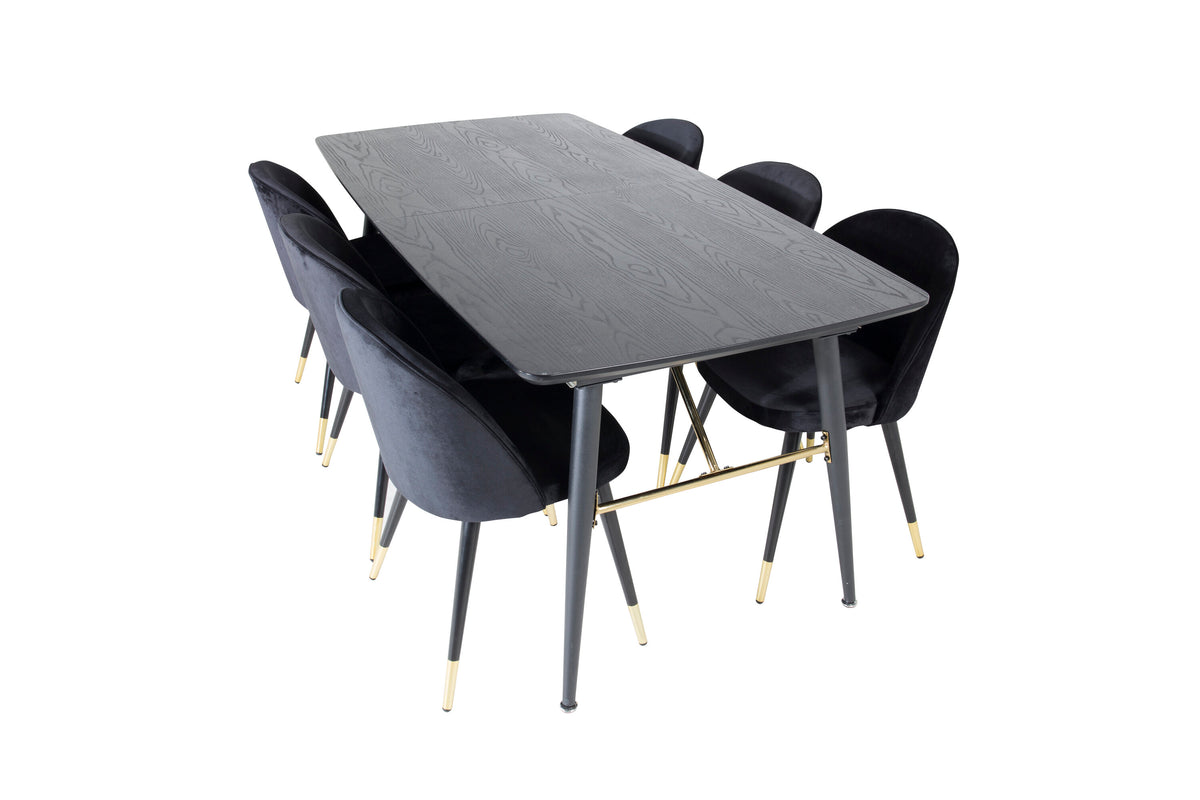 Gold Matbord med Velvet Stolarna – Bord: 76x180x85 Stol: 57x76,5x50