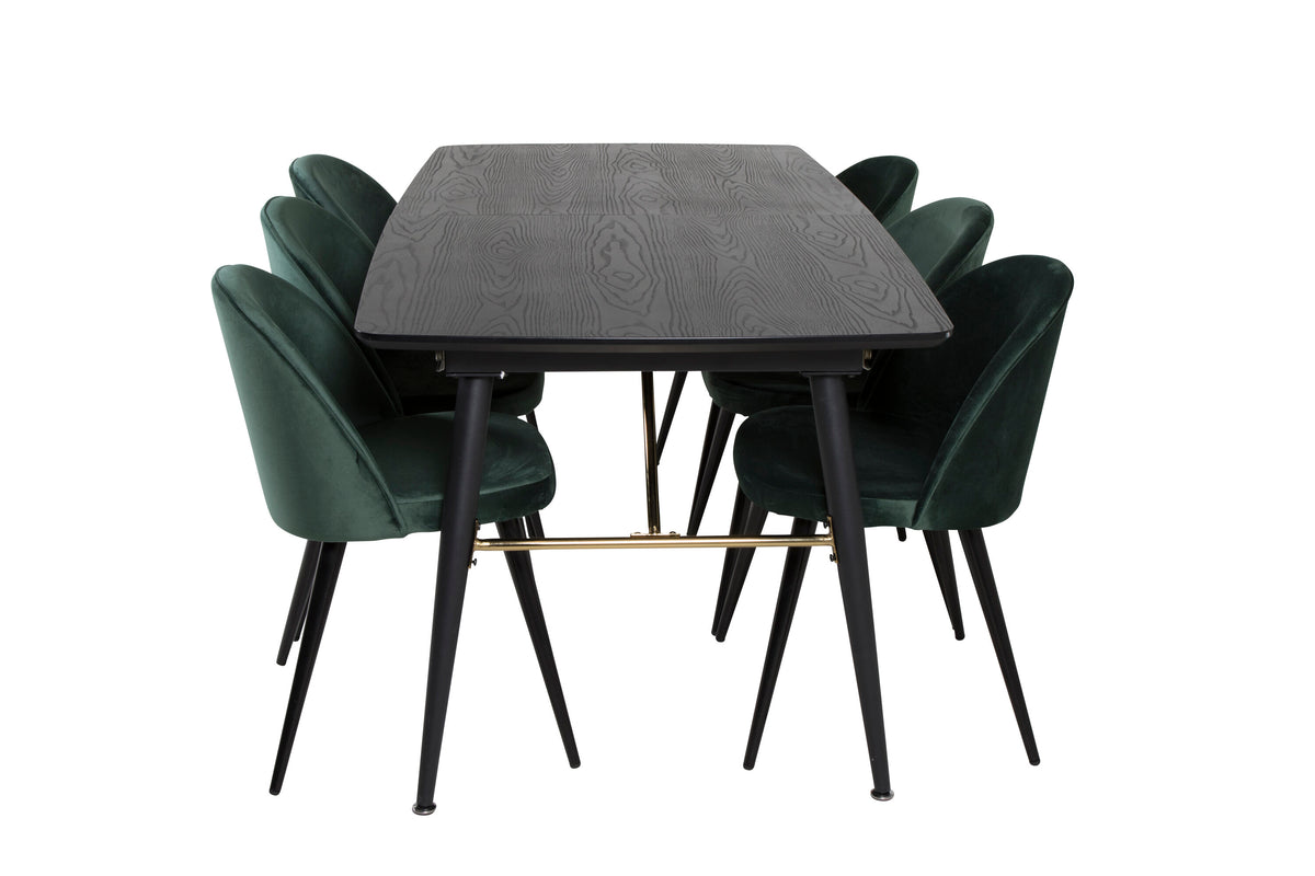 Gold Matbord med Velvet Stolarna – Bord: 76x180x85 Stol: 57x76,5x50