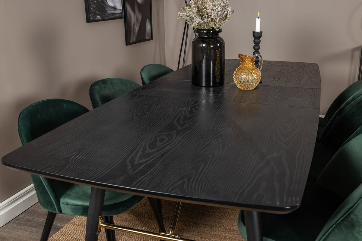 Gold Matbord med Velvet Stolarna – Bord: 76x180x85 Stol: 57x76,5x50