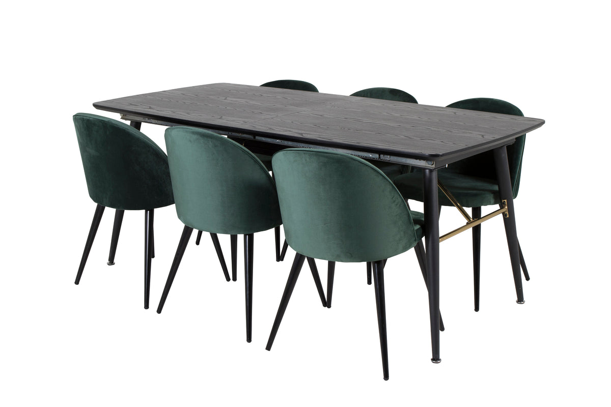 Gold Matbord med Velvet Stolarna – Bord: 76x180x85 Stol: 57x76,5x50