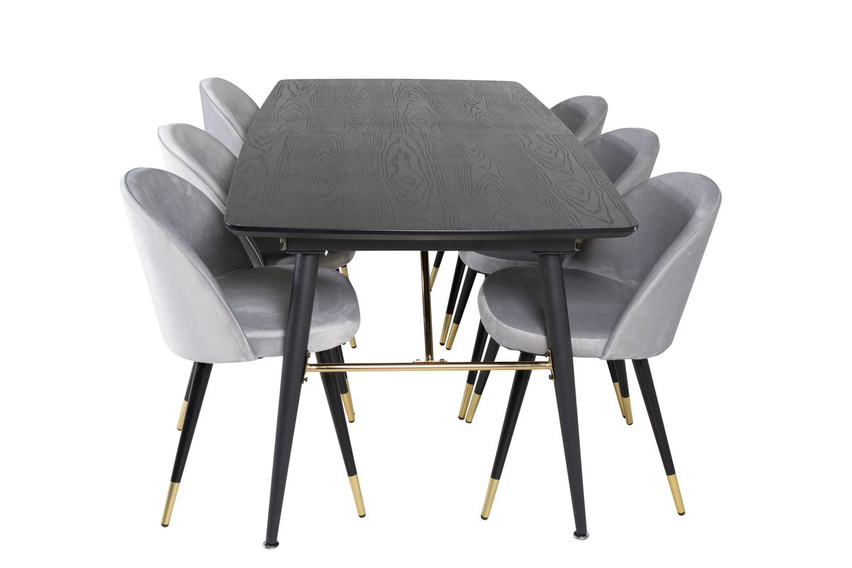 Gold Matbord med Velvet Stolarna – Bord: 76x180x85 Stol: 57x76,5x50