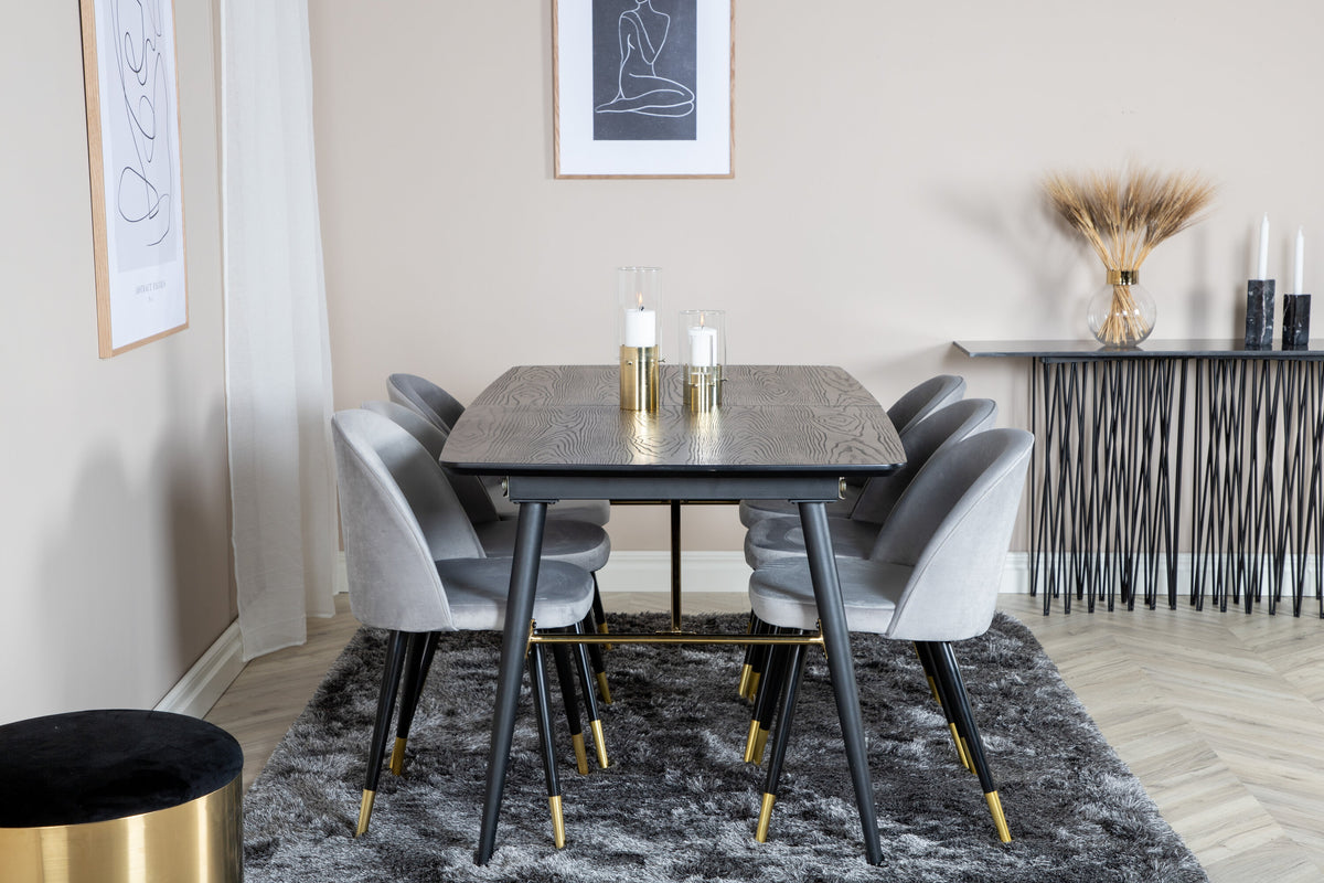 Gold Matbord med Velvet Stolarna – Bord: 76x180x85 Stol: 57x76,5x50