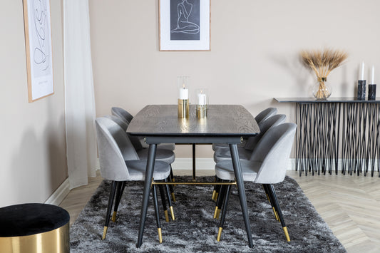 Gold Matbord med Velvet Stolarna – Bord: 76x180x85 Stol: 57x76,5x50