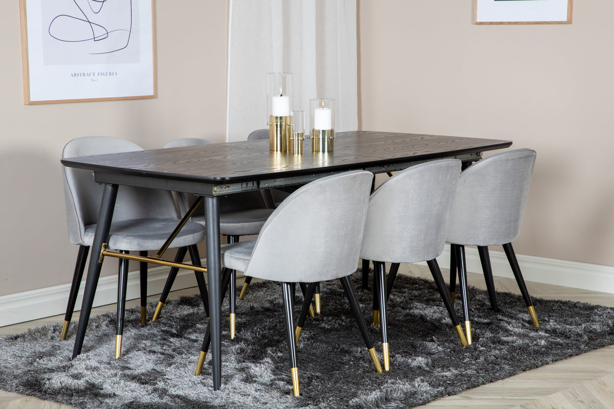 Gold Matbord med Velvet Stolarna – Bord: 76x180x85 Stol: 57x76,5x50