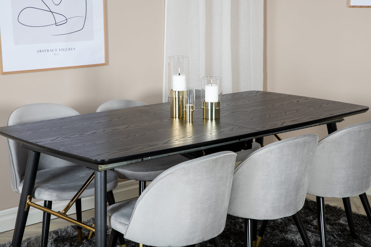 Gold Matbord med Velvet Stolarna – Bord: 76x180x85 Stol: 57x76,5x50