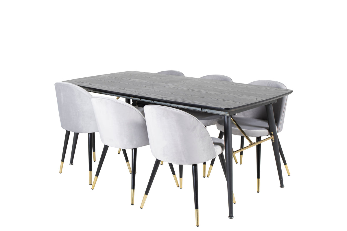 Gold Matbord med Velvet Stolarna – Bord: 76x180x85 Stol: 57x76,5x50