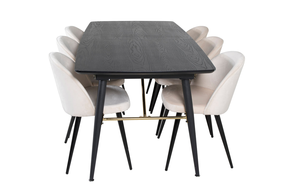 Gold Matbord med Velvet Stolarna – Bord: 76x180x85 Stol: 57x76,5x50