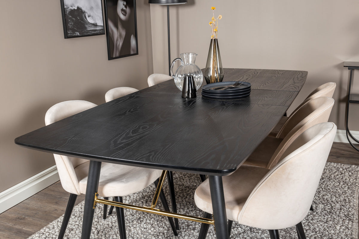Gold Matbord med Velvet Stolarna – Bord: 76x180x85 Stol: 57x76,5x50