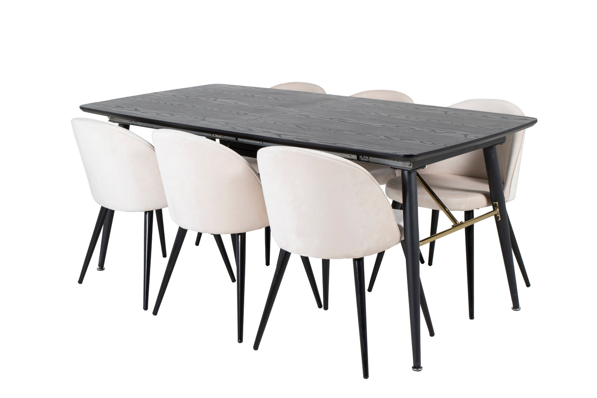 Gold Matbord med Velvet Stolarna – Bord: 76x180x85 Stol: 57x76,5x50
