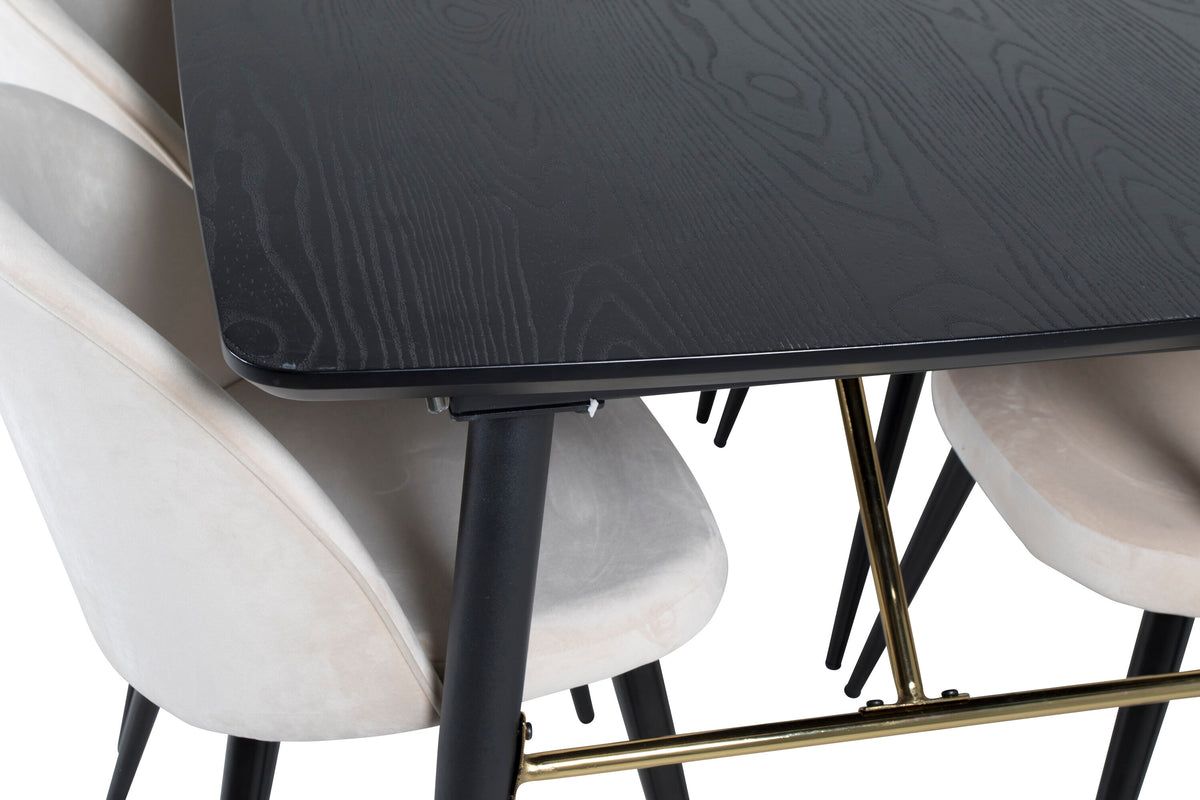 Gold Matbord med Velvet Stolarna – Bord: 76x180x85 Stol: 57x76,5x50
