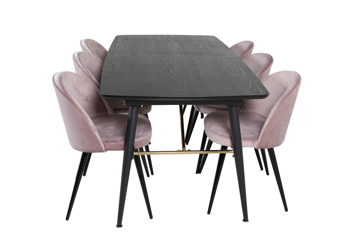 Gold Matbord med Velvet Stolarna – Bord: 76x180x85 Stol: 57x76,5x50