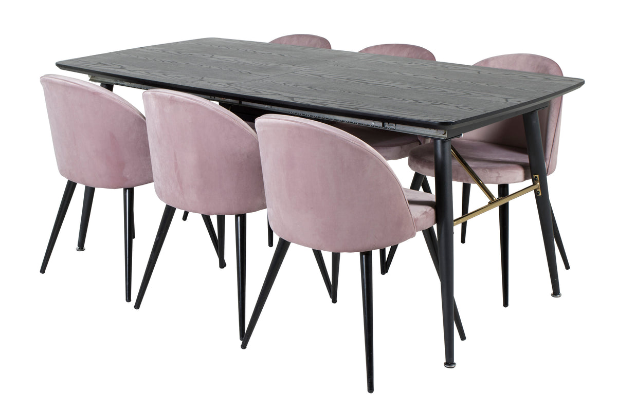 Gold Matbord med Velvet Stolarna – Bord: 76x180x85 Stol: 57x76,5x50