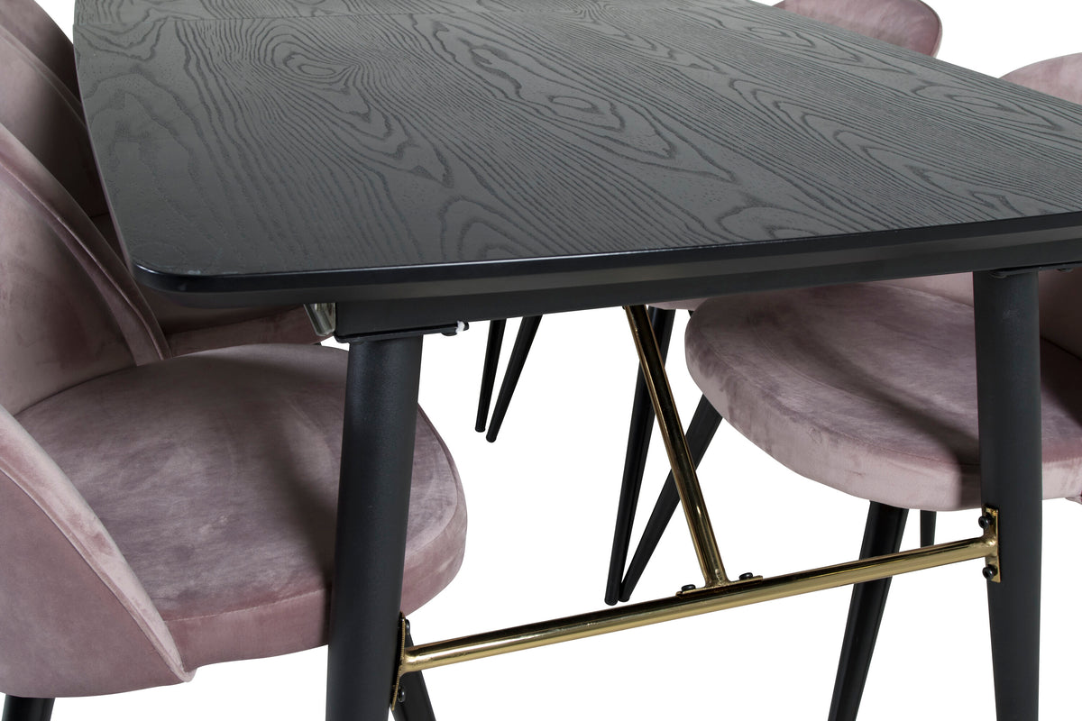Gold Matbord med Velvet Stolarna – Bord: 76x180x85 Stol: 57x76,5x50