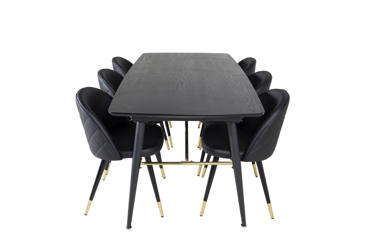 Gold Matbord med Velvet Stolarna – Bord: 76x180x85 Stol: 57x76,5x50