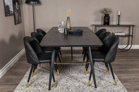 Gold Matbord med Velvet Stolarna – Bord: 76x180x85 Stol: 57x76,5x50