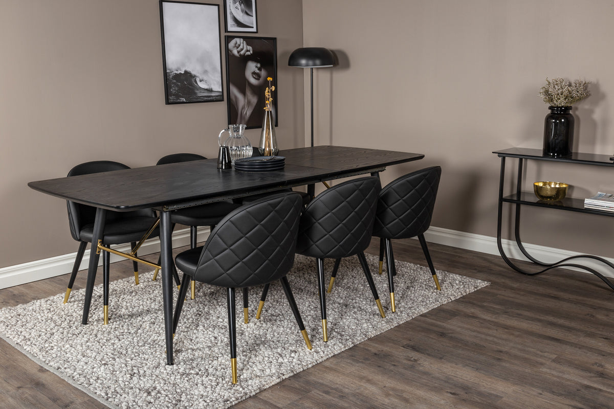 Gold Matbord med Velvet Stolarna – Bord: 76x180x85 Stol: 57x76,5x50
